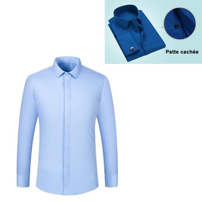 Camisa de vestir para hombre de corte ajustado con puños franceses, elegantes mangas largas, color liso - Rosa