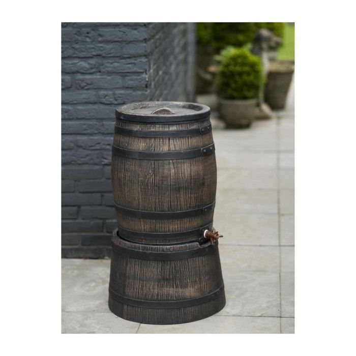 Water butt - NATURE - Rainwater barrel with wood look - 120L capacity - Brown - 50.5x66 cm