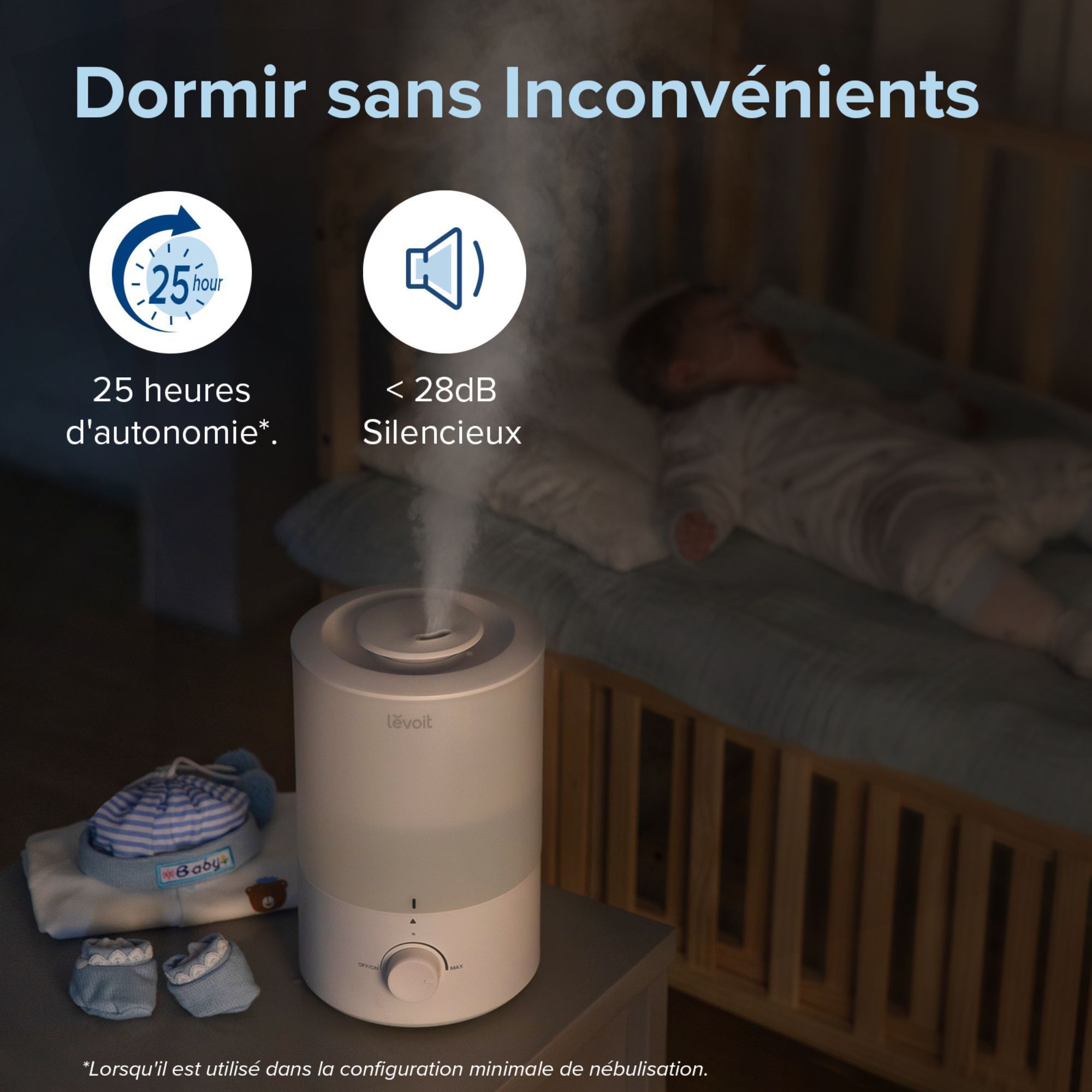 Umidificador de ar - Levoit - Duplo ultrassônico 150 - Reservatório de 3L - Até 25h de duração da bateria - Área de cobertura de até 27m²