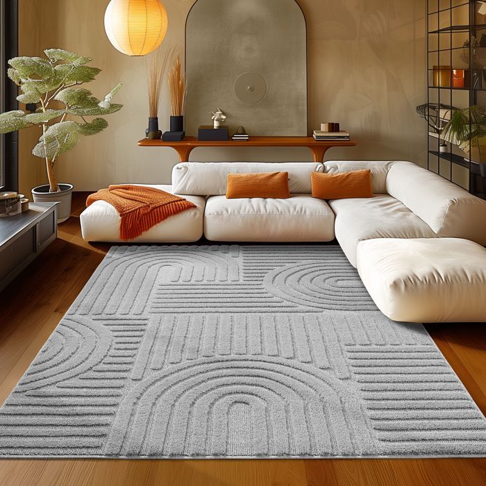 Alfombra Teppium gris de pelo rizado para salón y dormitorio, 60 x 110 cm, estilo bohemio escandinavo, alfombra decorativa.