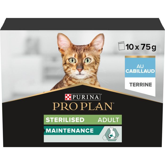PRO PLAN Adulto ESTERILIZADO MANTENIMIENTO Terrina de bacalao 75 g Porciones Comida para gatos adultos esterilizados