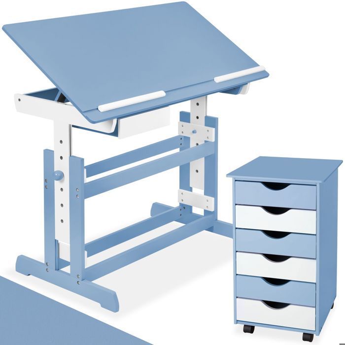 CHILDREN'S DESK - TECTAKE - Height-Adjustable and Tiltable Children's Desk Set and 6-Drawer Rolling Office Pedestal -
