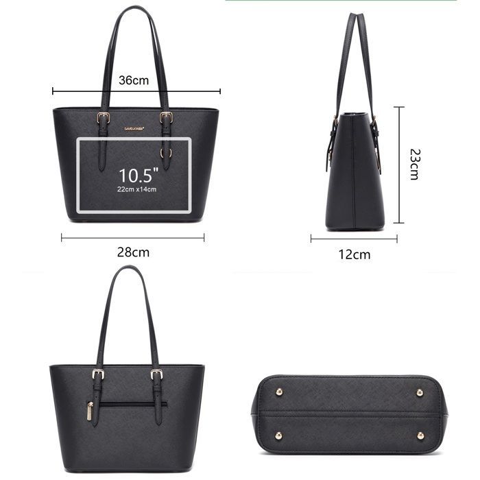 David Jones – Damen-Einkaufstasche – Schultertasche aus PU-Leder mit langem Henkel – Mittlere Größe – Silber