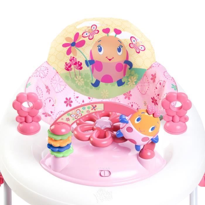 BRIGHT STARTS 2-in-1 Convertible and Foldable Baby Walker for Girls - Pink Garden - Baby Gift, Music, Adjustable Height