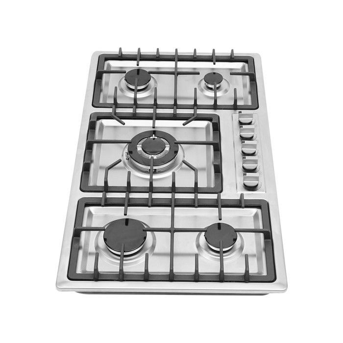 Cocina de gas de 5 quemadores, 3,3 kW, 2,75 kW, 2 x 1,75 kW, 1 kW, 86 x 51 x 9 cm, acero inoxidable, para restaurantes y hoteles.