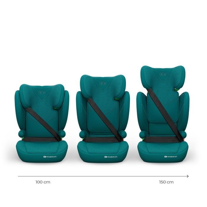 Seggiolino auto Kinderkraft JUNIOR FIX 2 PLUS 100-150 cm, seggiolino convertibile ISOFIX con protezione dagli impatti laterali e poggiatesta regolabile, verde