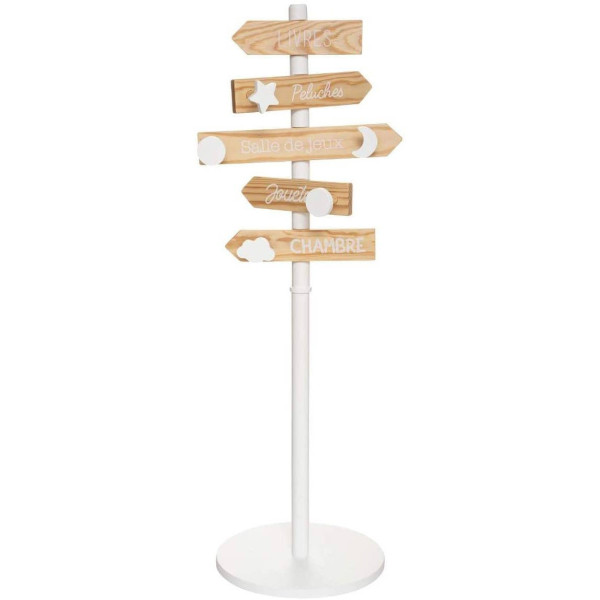 Wieszak dla dzieci z drogowskazami, drewniany, wys. 114 cm