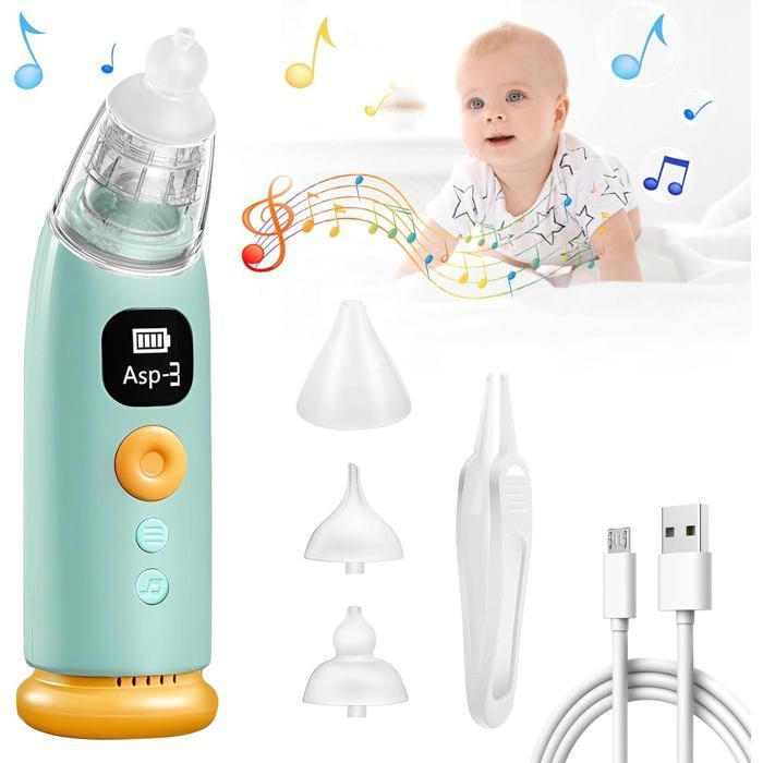 Aspirador nasal eléctrico para bebés - Recargable, automático, 3 velocidades - Música y luz