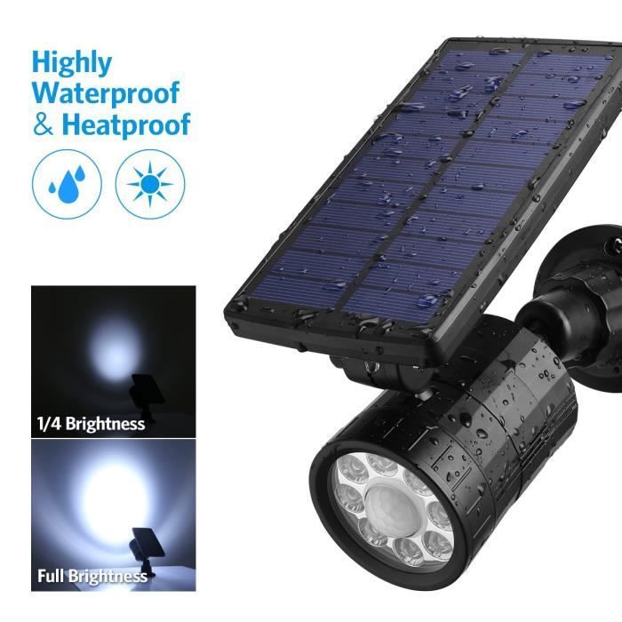 2 focos solares con sensor de movimiento, 800 lúmenes, 4 modos, iluminación de seguridad solar resistente al agua.