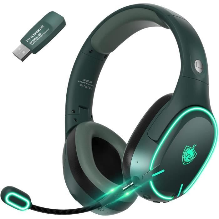 Auriculares inalámbricos para juegos, auriculares inalámbricos para PS5, dongle de 2,4 GHz para PC/PS4/TV/Switch, micrófono con cancelación de ruido.
