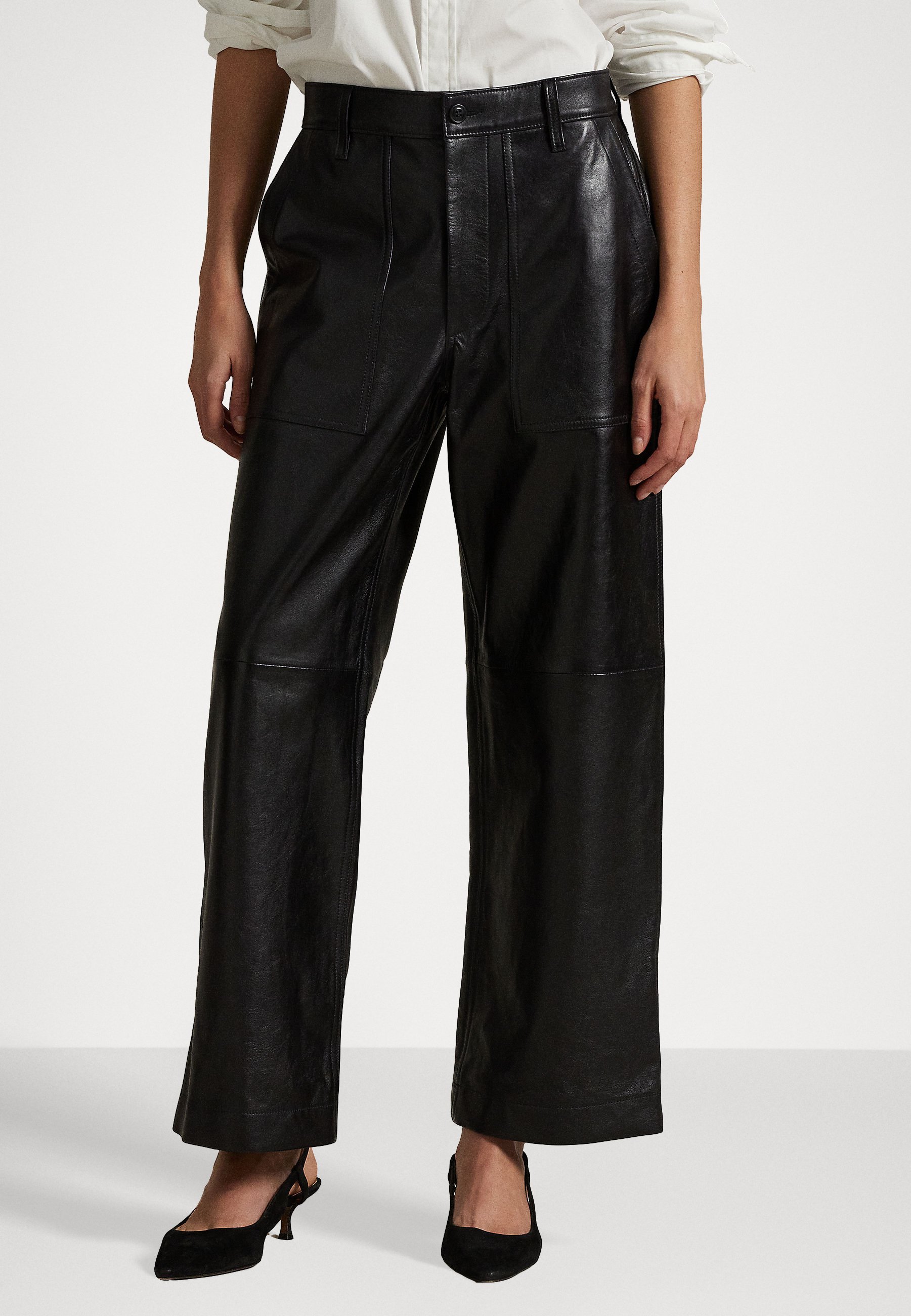 Polo Ralph Lauren THE LEATHER WIDE-LEG CROP RICKY PANT - Leren broek - zwart