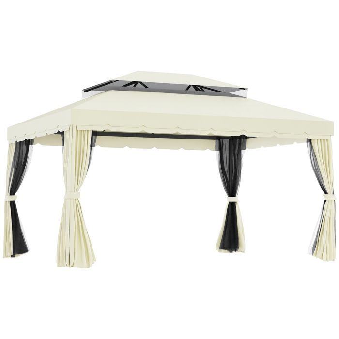 Garden gazebo - marquee - Outsunny - double roof with removable mosquito nets - steel - 4x3m - natural