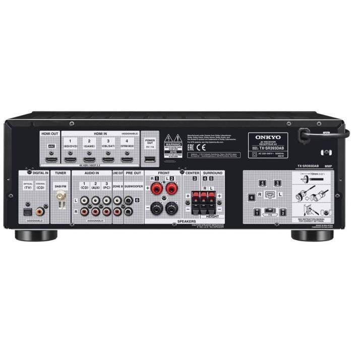 Amplificador AV - ONKYO - TX-SR393DAB - 5.2 canais - 4K Ultra HD - Bluetooth Wi-Fi