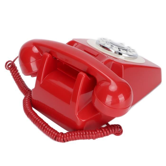 Teléfono fijo retro con cable, clásico, vintage, antiguo, teléfono desmontable, rojo