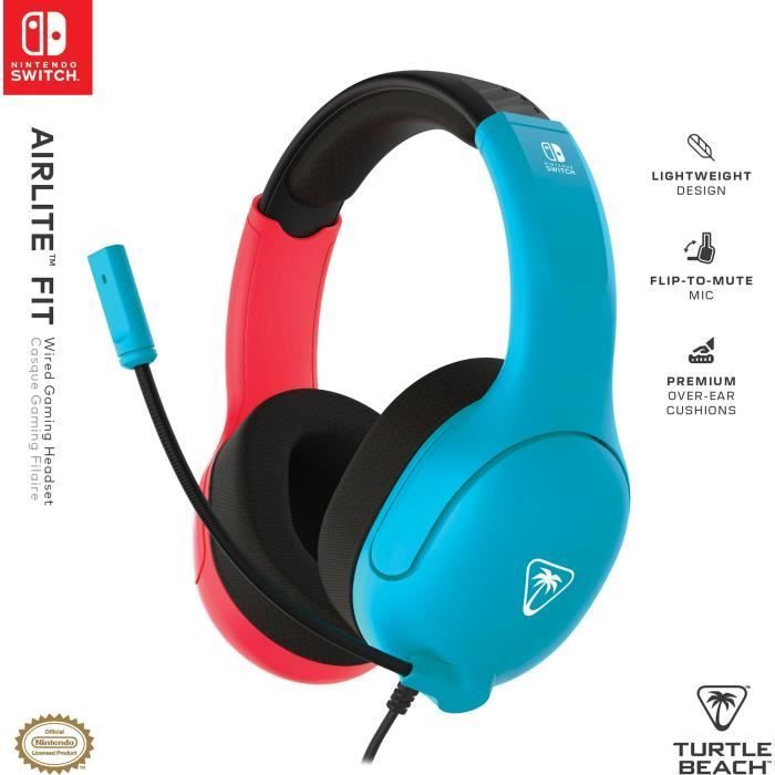 Casque gaming filaire - TURTLE BEACH - TBS-8002-25 - Airlite Fit - Sous licence officielle de Nintendo Switch™ - Bleu fluo et rouge