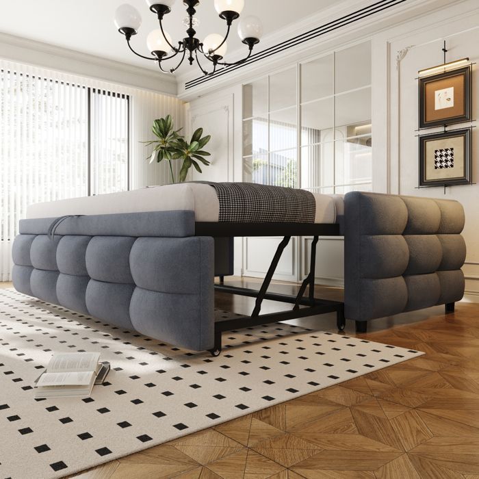 Sofá cama tapizado/cama extensible - 90/180x190 cm - Gris - Tejido de terciopelo Teddy - Multifuncional - Base de láminas