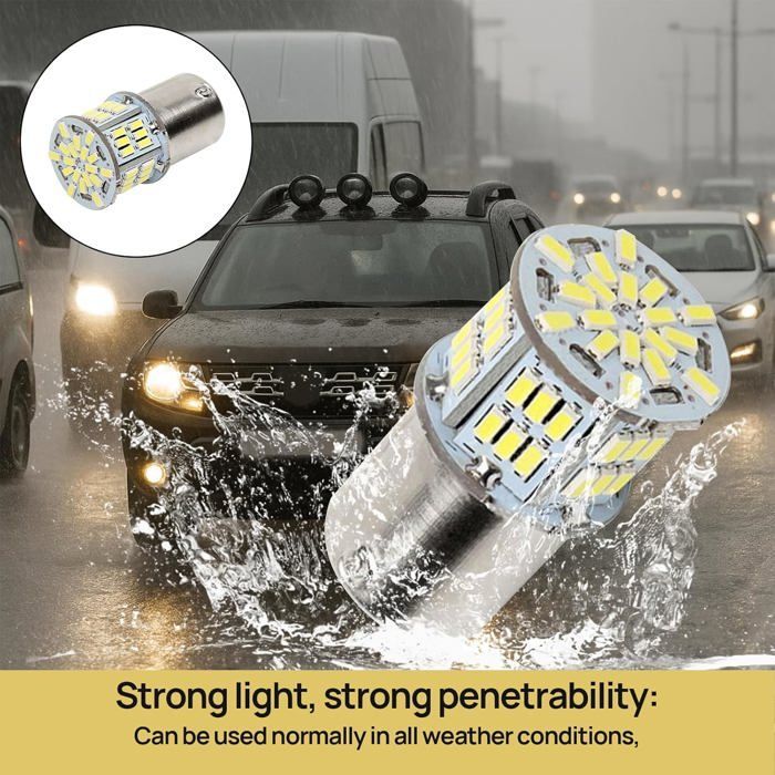 Paquete de 4 bombillas LED 1157 blancas de 6000-7000K P21/5W para automóviles, luces de estacionamiento LED para luces de freno, luces traseras, motocicletas, vehículos recreativos y automóviles.