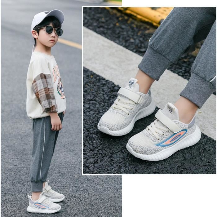Baskets Enfant Garçon-Fille Chaussures de sport avec Textile en maille Respirant - Beige - INSFITY - Scratch