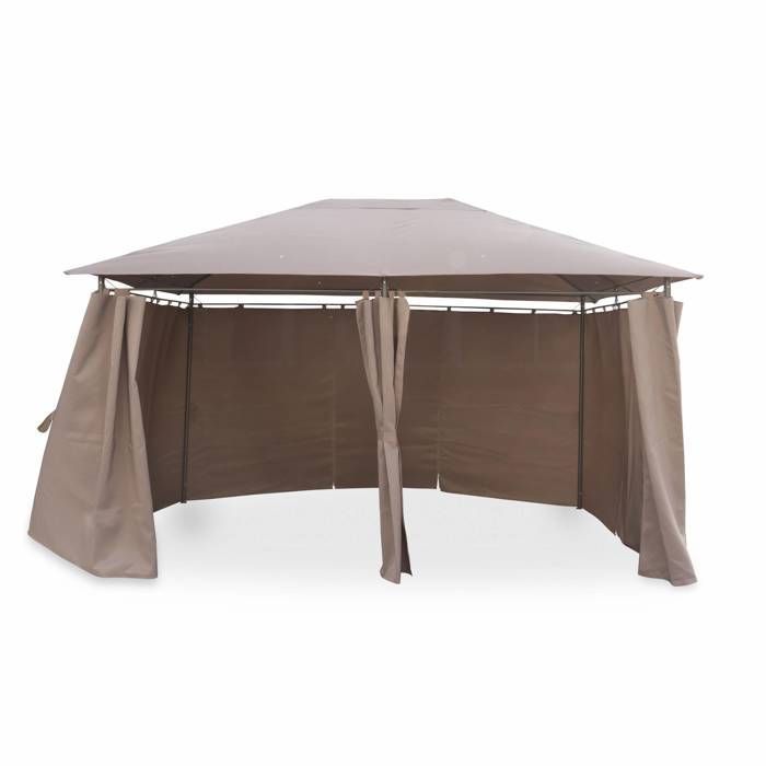 3x4 m Pavillon – Divio – Taupefarbenes Segeltuch – Pergola mit Vorhängen. Gartenzelt. Festzelt. Partyzelt.