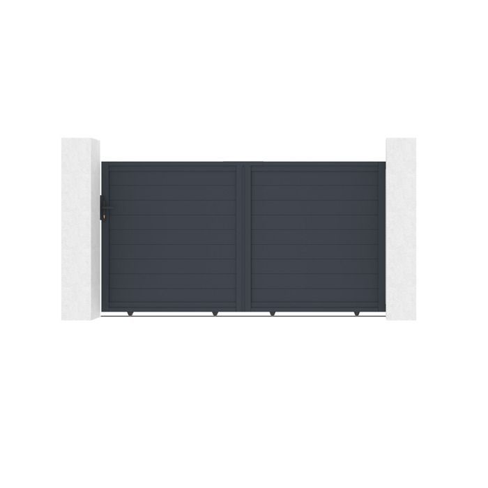 Conjunto de puerta corredera y puerta peatonal - Casanoov - EIGER - 3 m de altura (163 cm) / Puerta peatonal de 1 m de altura (163 cm) - Gris antracita - Aluminio