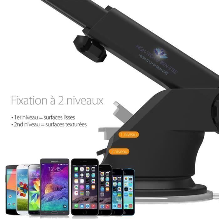 Support de téléphone portable - INN® - Rotation 360 - Compatible 3 à 6,5 pouces - Durable - Noir