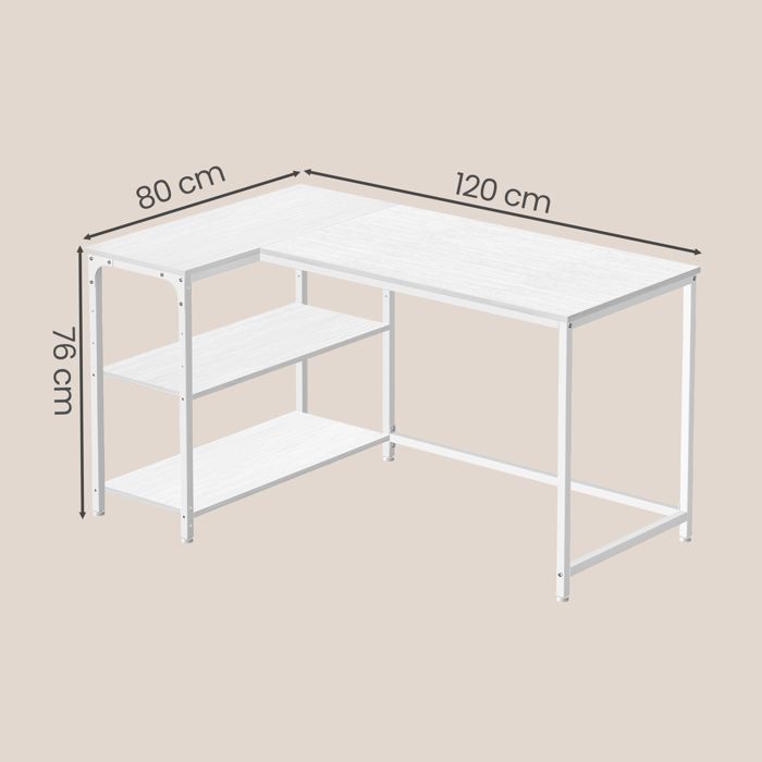 Bureau en L, Étagères Réglables avec Rangement, 120 x 80 cm, Blanc