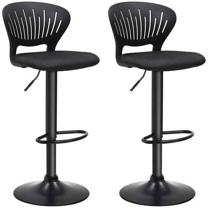 SONGMICS Tabouret Bar, Lot de 2, Siège, Réglable en Hauteur, avec Dossier Incurvé, Assise Rembourrée, Pivotant à 360°, Noir