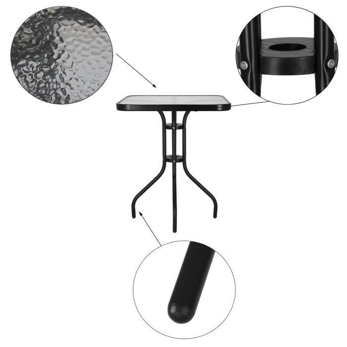 Tavolo da giardino SPRINGOS in vetro - Quadrato 60x60x70 cm - Metallo nero - Design moderno