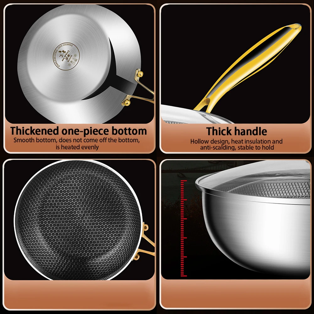 Poêle à frire en acier inoxydable 316, wok antiadhésif, cuisson alvéolée, casserole pour steak, compatible gaz et induction, ustensiles de cuisine.