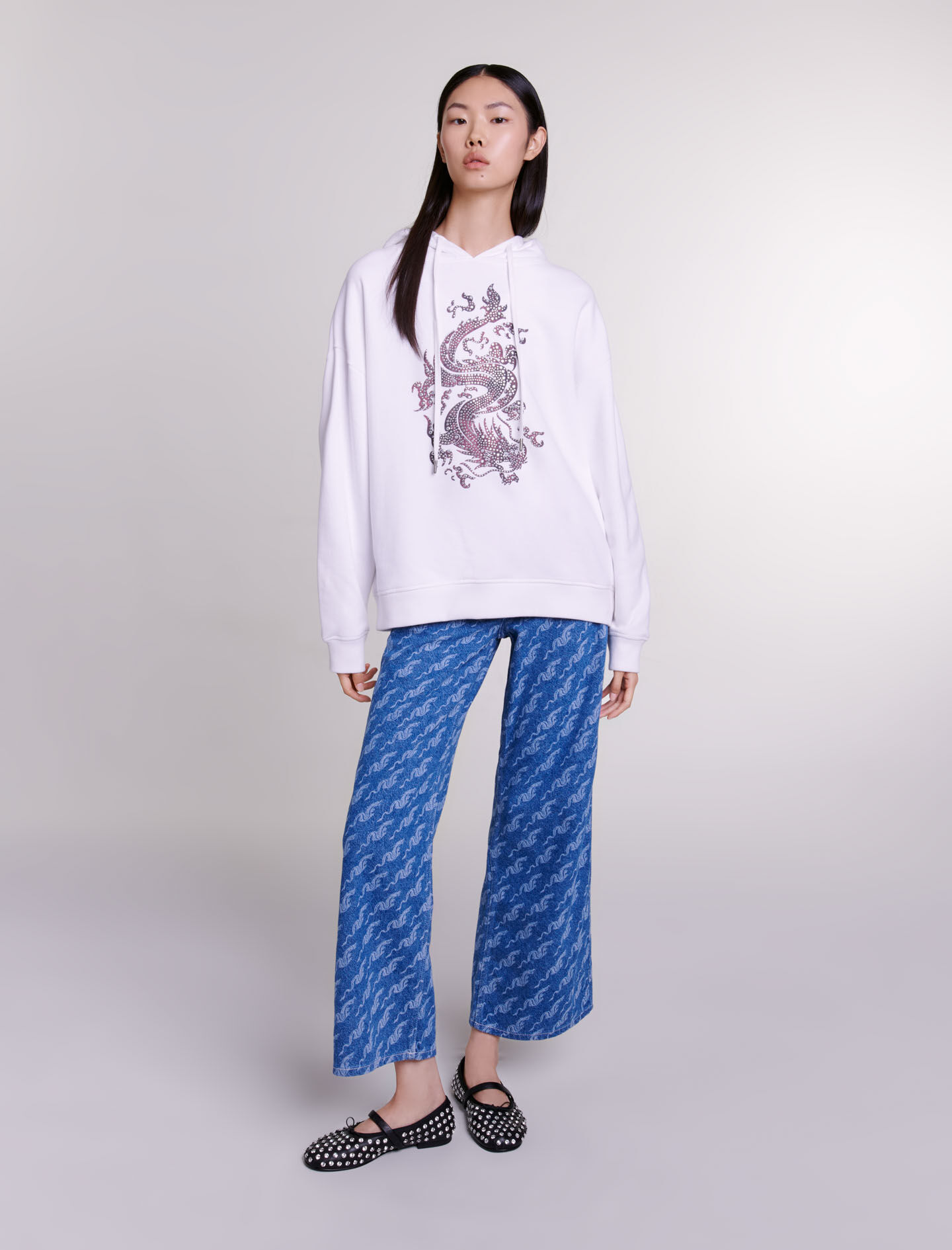 Oversized sweatshirt met strasssteentjes - Wit