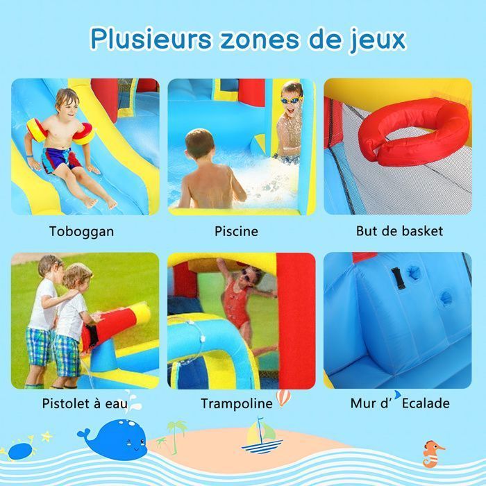 LALAHO Aire de Jeux Gonflable ,avec Souffleur, Piscine, Toboggan Aquatique,Canon à Eaua,465 x 365 x 195cm
