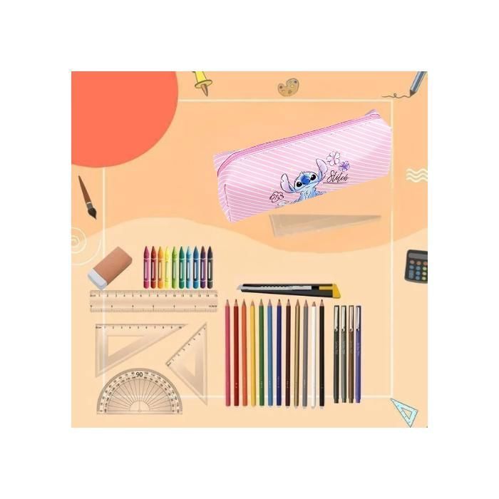 Astuccio Stitch – Righe rosa – Grande capacità – 20 x 5 x 7 cm