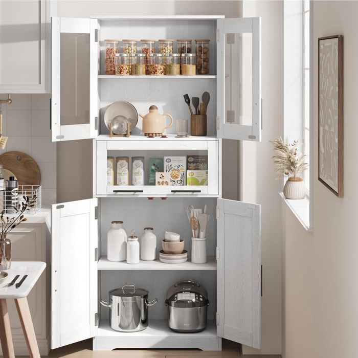 COLUMNA DE BAÑO - MUEBLE DE BAÑO - 60X30X170 cm con 5 puertas y estante ajustable, BLANCO