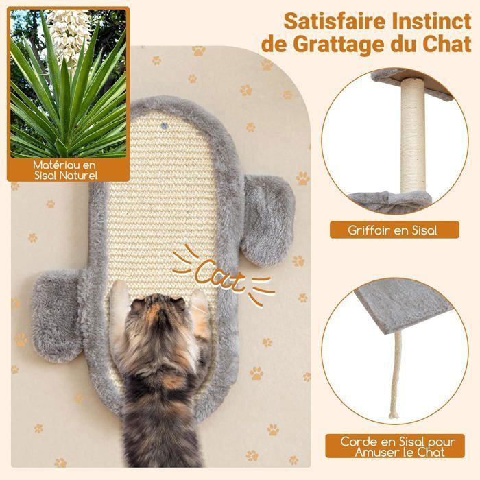 COSTWAY Wall-Mounted Cat Tree Set, 2-Tier Platform, 2 Cat Condos, Cat Bed with Headrest, Scratching Board