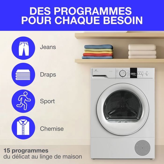 Sèche-linge pompe à chaleur CONTINENTAL EDISON CESL10PCW2 - 10 kg - 60 cm - Classe E - Blanc