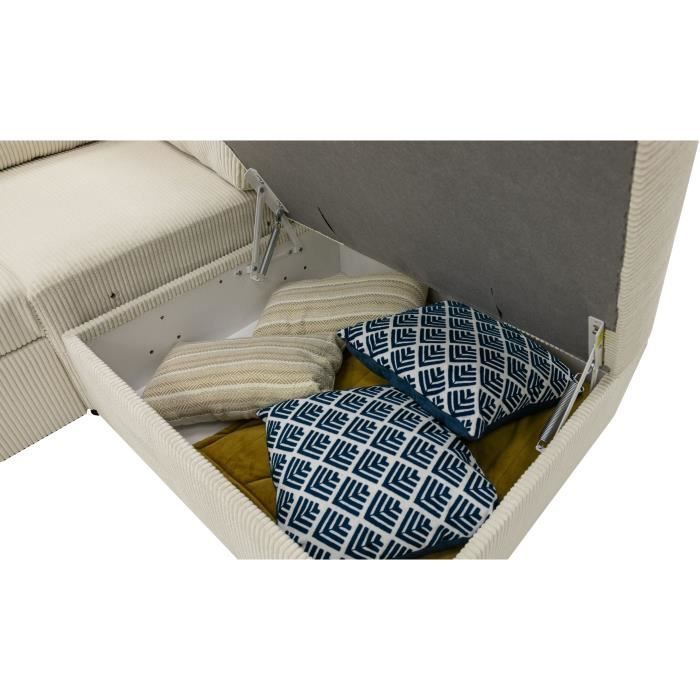 NIRVANA omkeerbare hoekbank met slaapfunctie, 4/5 zitplaatsen - Beige corduroy - Opbergvak - B247 x D183 x H87 cm