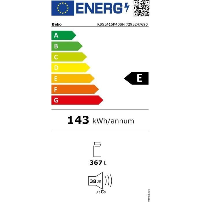 Frigorífico de una puerta - BEKO - RSSE415K40SN - 367 L - Compartimento 0-3° - Clase energética E - 171,4 x 59,5 x 70 cm - Plata