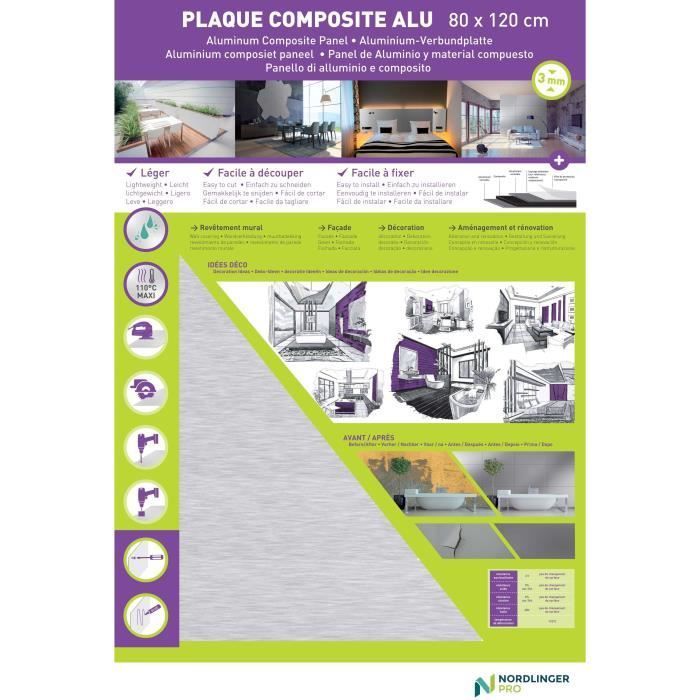 NORDLINGER PRO Plaque composite - Aluminium - 80 x 120 cm 3/0,15 mm - Brosse
