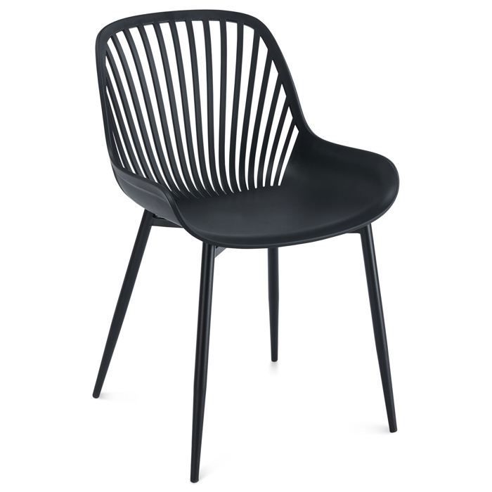 Set di 4 sedie da giardino VERDE, poltrone da esterno in plastica con gambe in metallo nero, schienale ventilato, portata massima 150 kg.