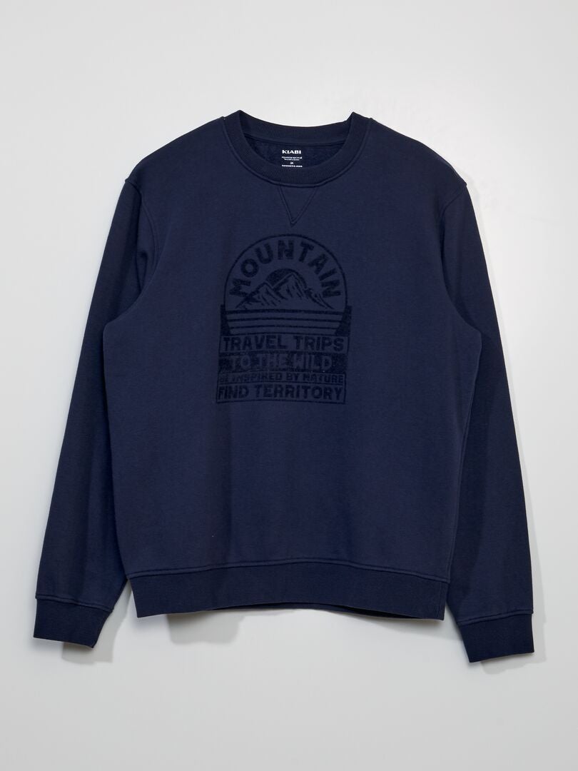 Bedrukte fleece sweater - BLAUW