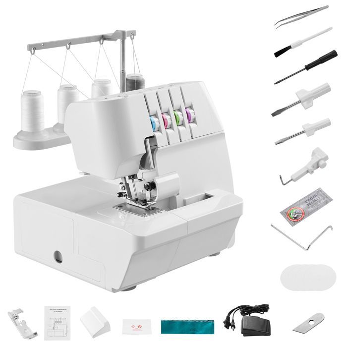 Surjeteuse 1250 Points par Minute-Duoku-Machine à Surjeter 2/3/4 Fils-Compatible avec Divers Tissus-Blanc