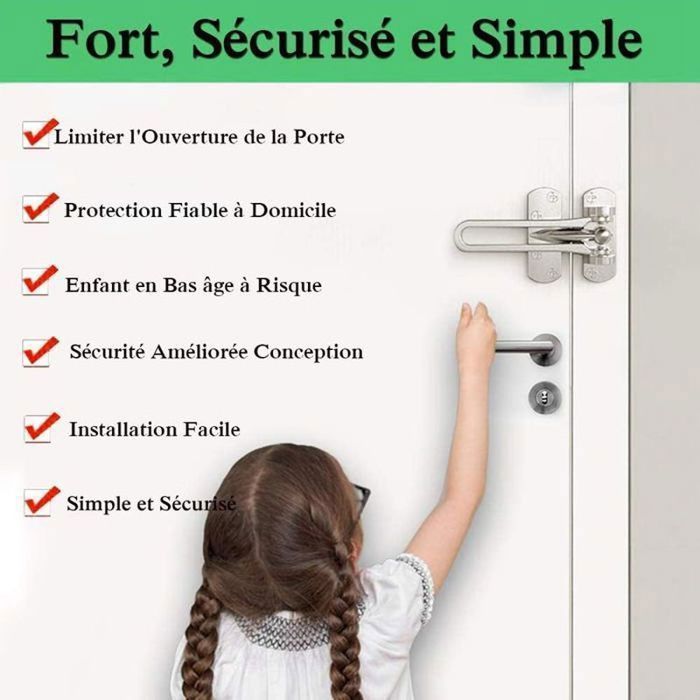 Restringidor de seguridad para puerta, paquete de 2, de acero, para ventanas, cerradura de seguridad, pestillo de cierre sin cadena para puerta de entrada YYV