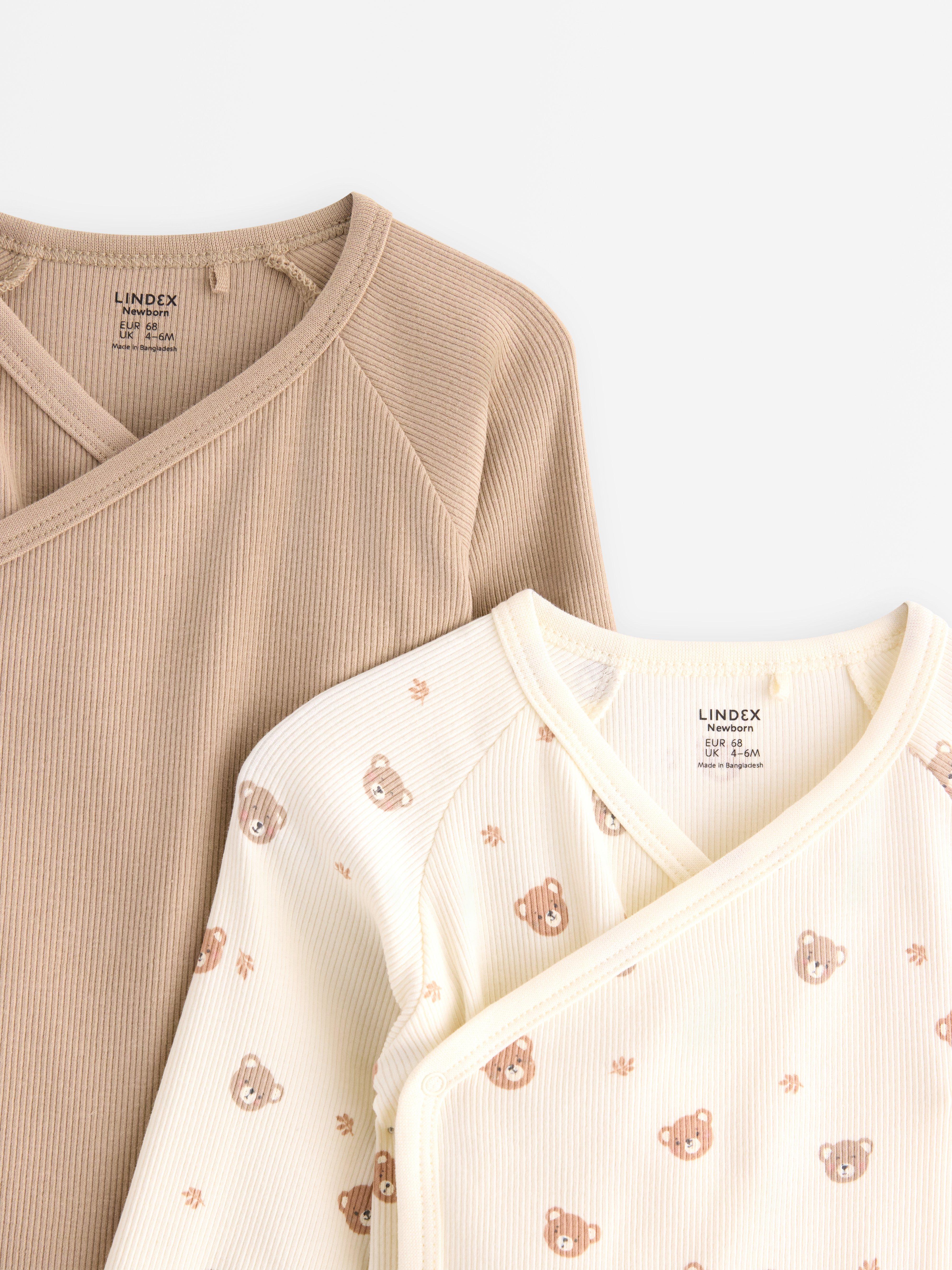 Paquete de 2 bodys cruzados acanalados color beige