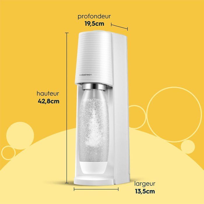 Machine à soda et eau pétillante SODASTREAM - TERRA Blanche - 1 bouteille compatible lave-vaisselle - 1 recharge de gaz 60L