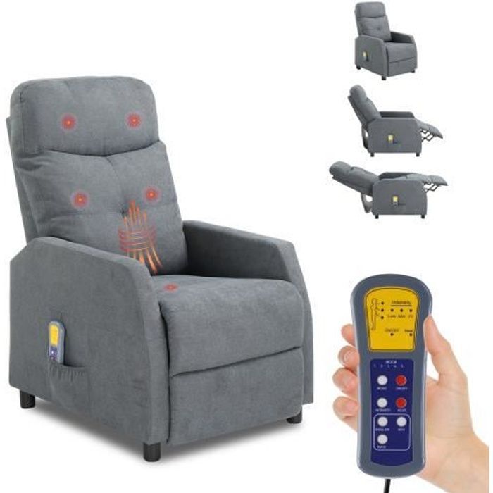 Relaxsessel mit Massagefunktion und verstellbarer Fußstütze, 97 x 64 x 105 cm, hellgrau