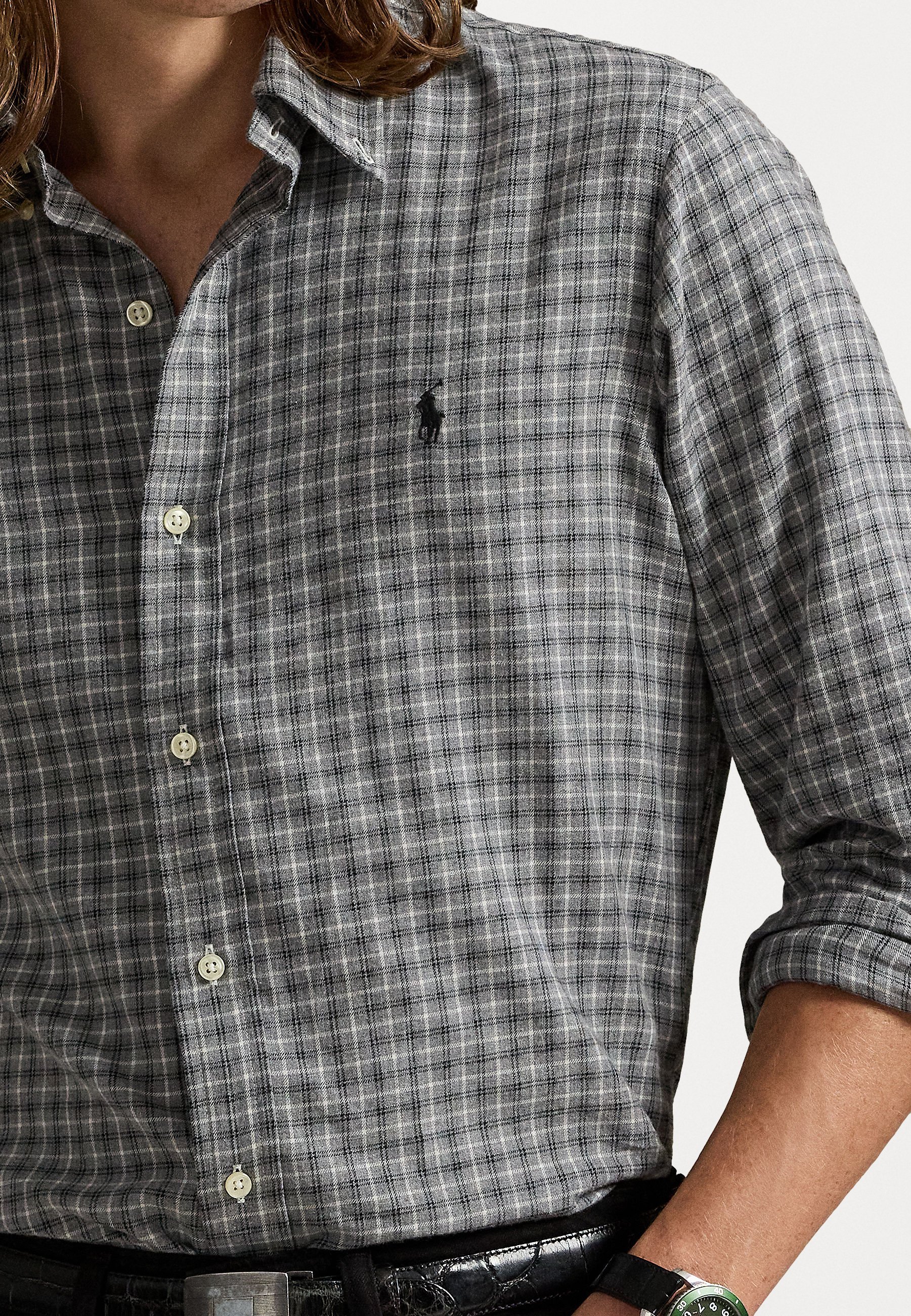 Camicia Polo Ralph Lauren CUSTOM FIT in twill a quadri - Camicia - grigio chiaro mélange