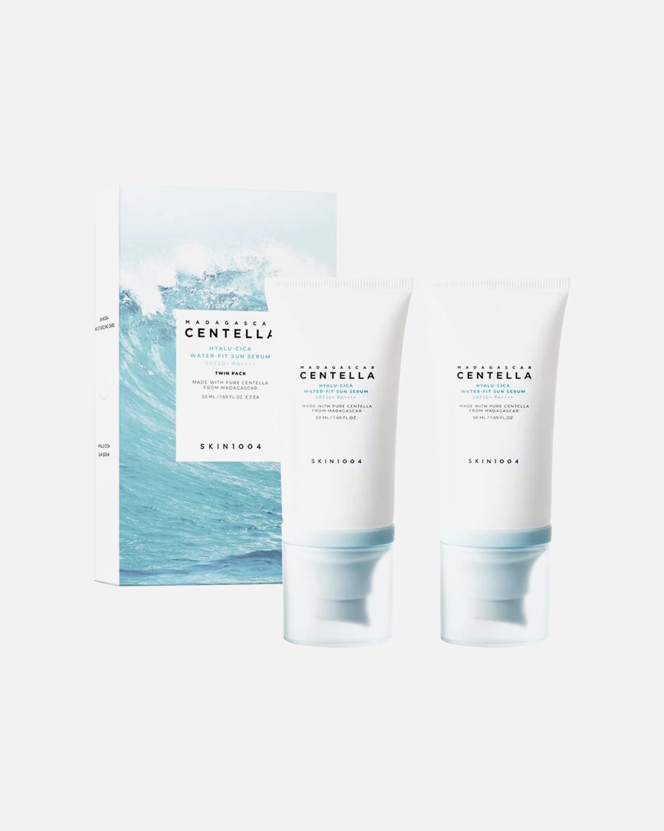 SKIN1004 Crème Solaire Madagascar Centella Hyalu-Cica Sérum Solaire Water-Fit FPS 50+ PA++++ Lot de 2 - 100 ml