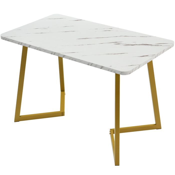 Eettafel met metalen frame - Rechthoekig - Moderne keukentafel voor eetkamer/woonkamer 117x68x75cm Goud+Wit