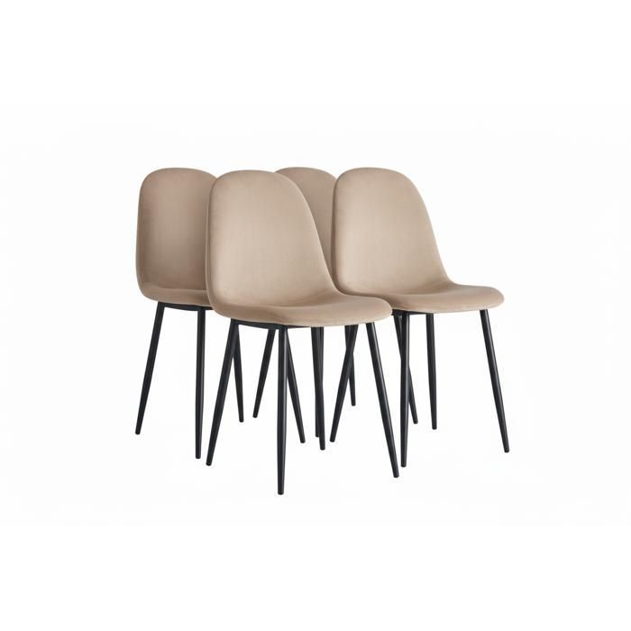 Lot de 4 chaises scandinaves velours taupe pieds métal noir 43,5x40x87cm