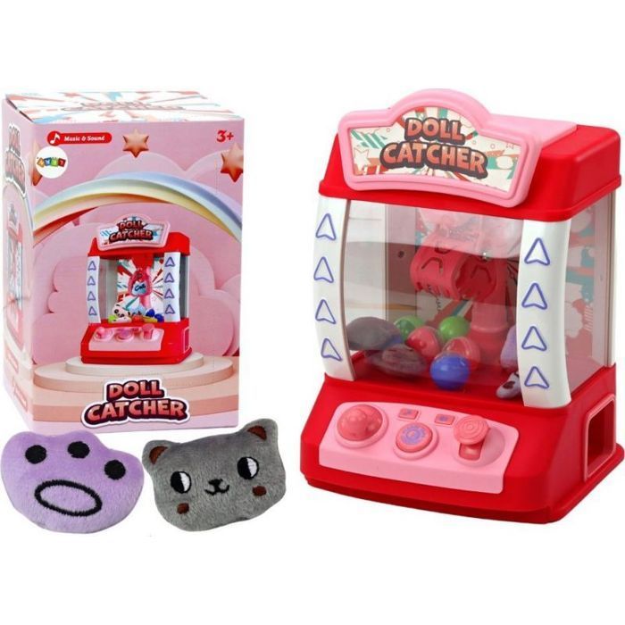 Borne arcade Leantoys — Machine à attraper automatique pour poupées, peluches et balles (rose/rouge)